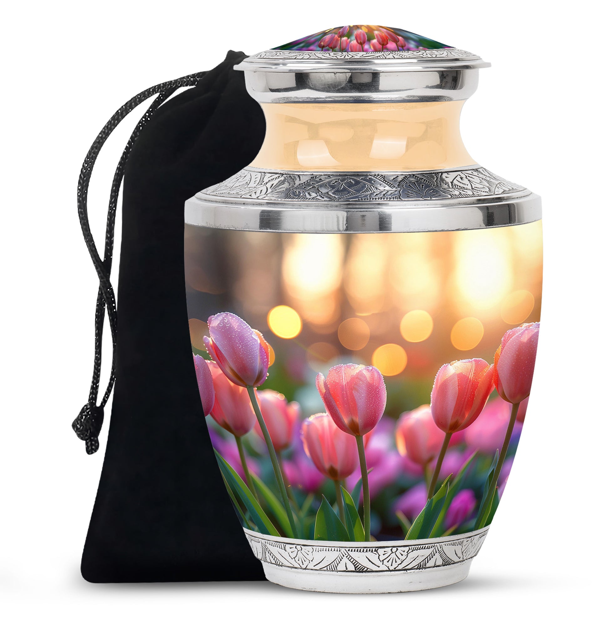 Pink Flower Funeral Urn - Decorative Adult Cremation Urn For Ashes