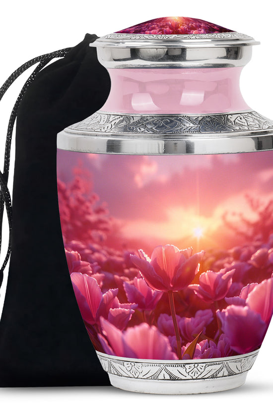Pink Tulip Cremation Urn - Sunset Floral Memorial Urn For Adults