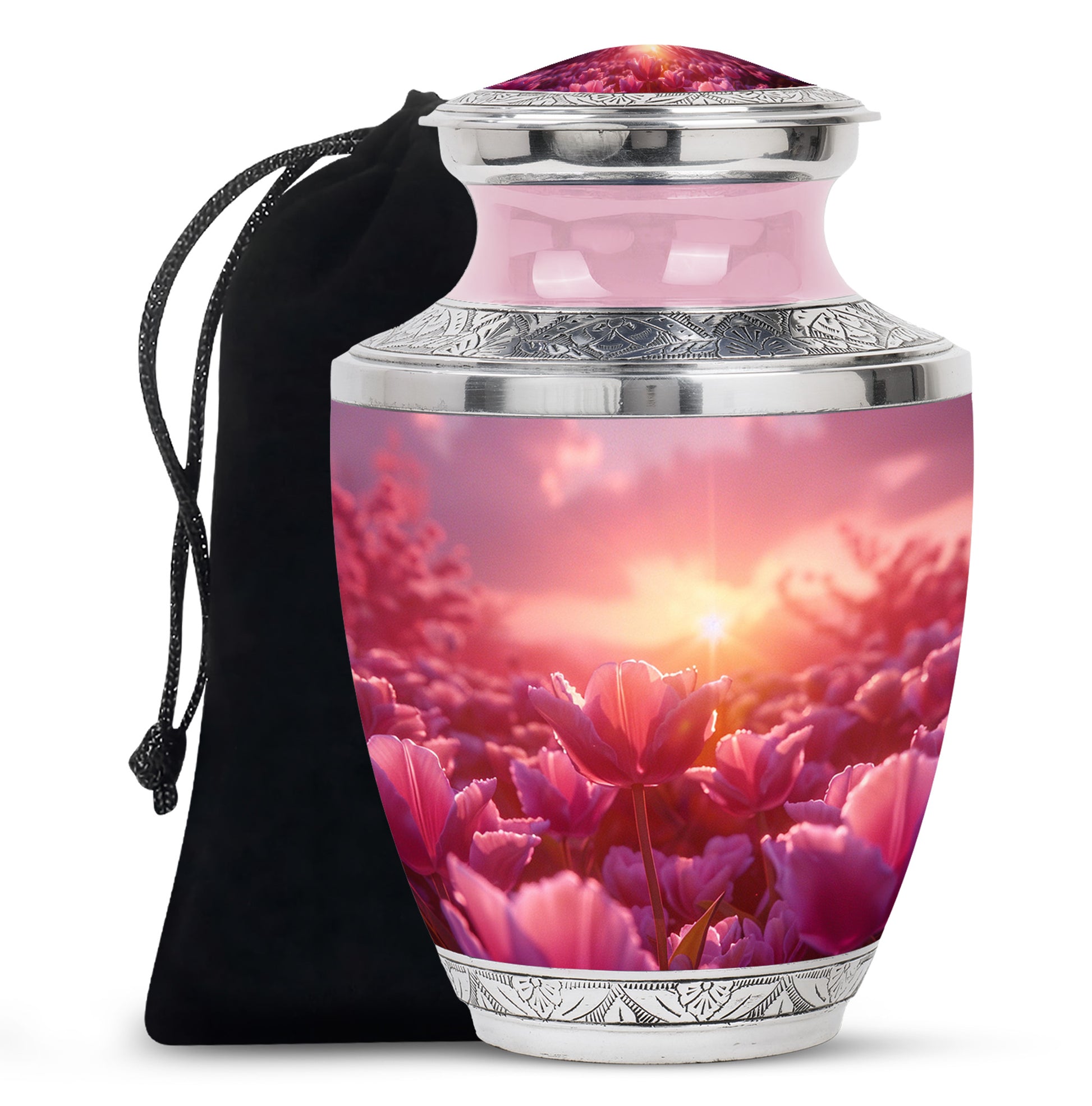 Pink Tulip Cremation Urn - Sunset Floral Memorial Urn For Adults