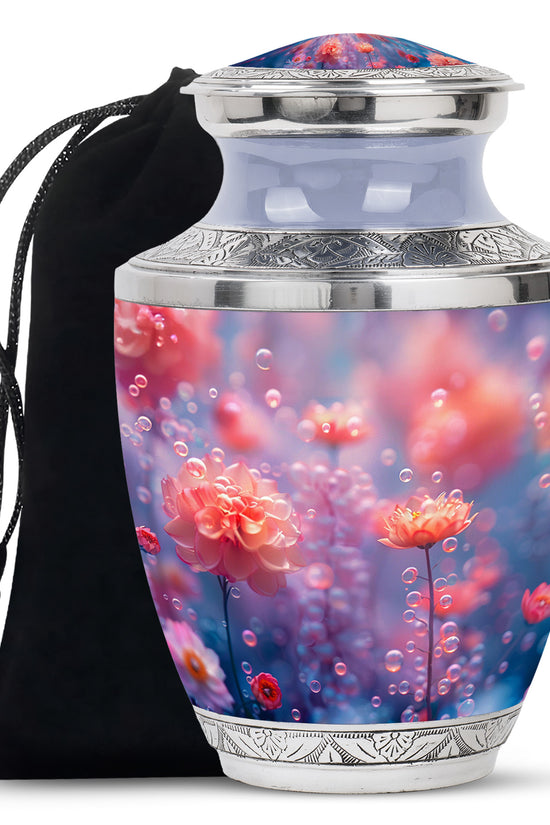 Pink Fantasy Floral Urn - Elegant Memorial Cremation Urn For Ashes