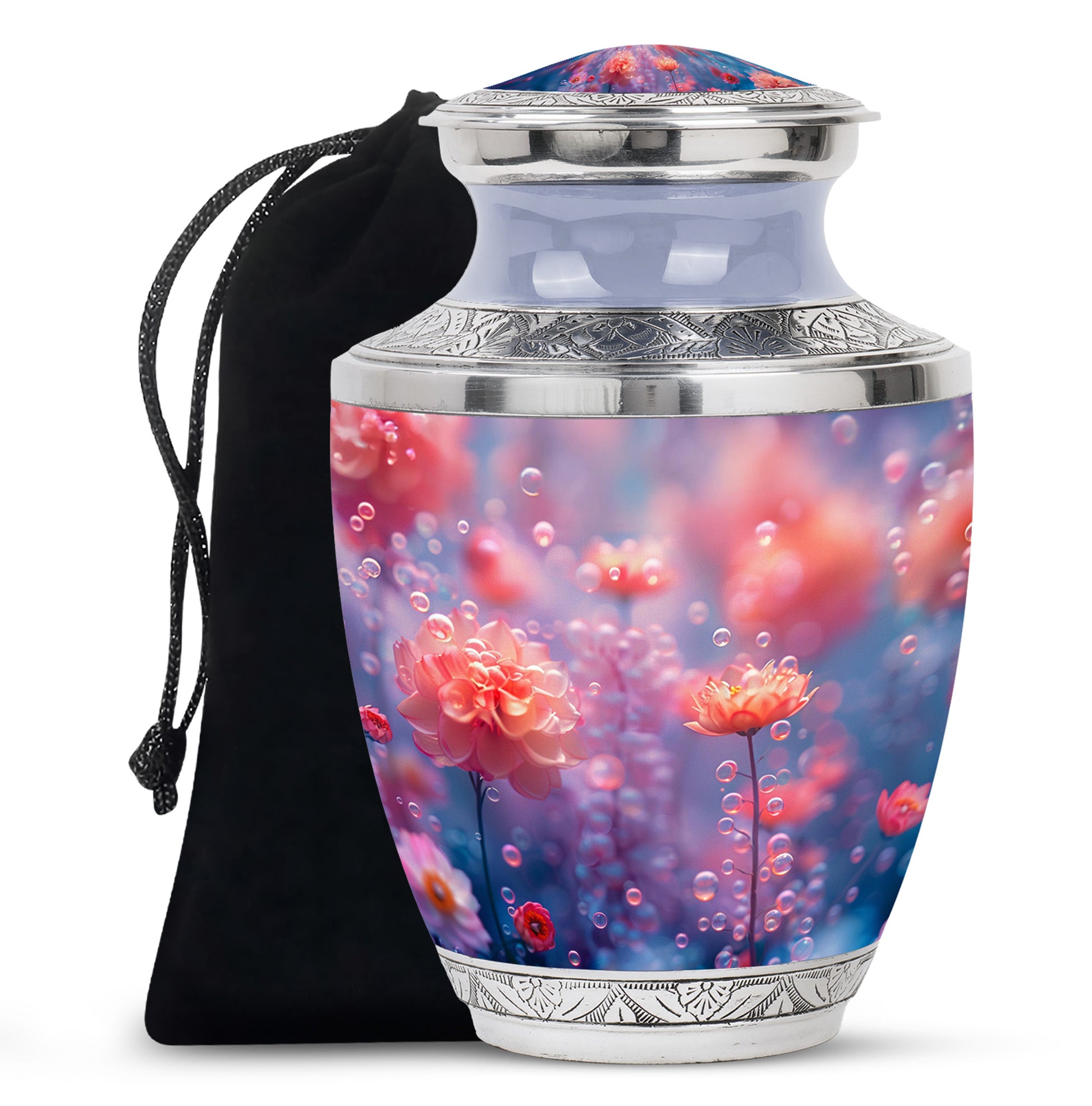 Pink Fantasy Floral Urn - Elegant Memorial Cremation Urn For Ashes