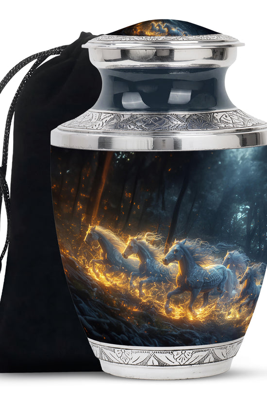 Golden Fire Horses Cremation Urn - Unique Funeral Urn For Ashes