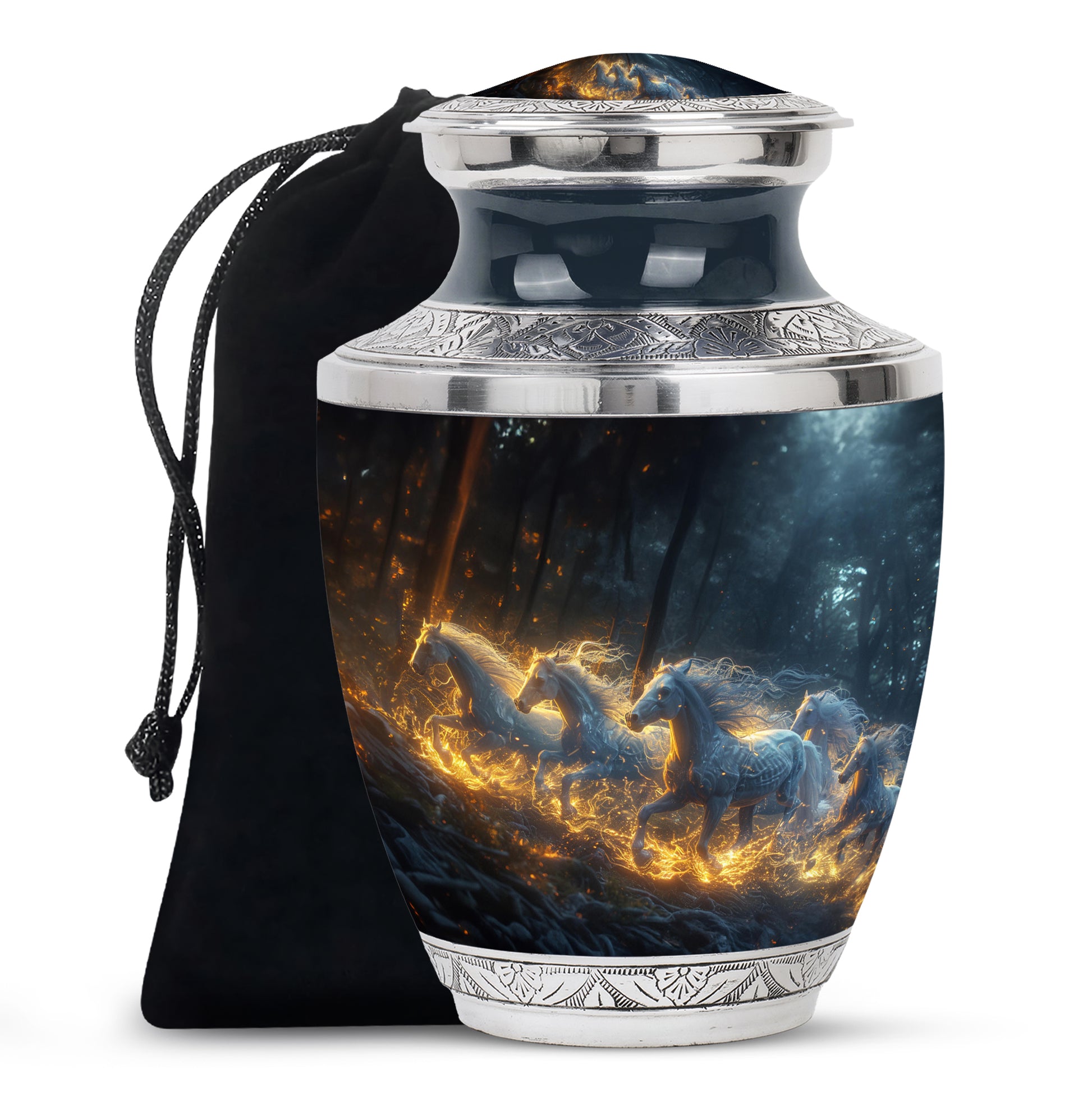 Golden Fire Horses Cremation Urn - Unique Funeral Urn For Ashes