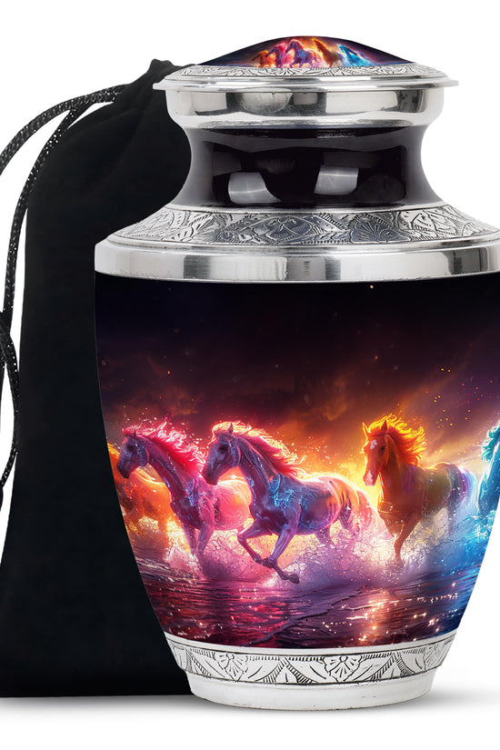 Mystic Blue Horse Cremation Urn - Memorial Urn For Human Ashes