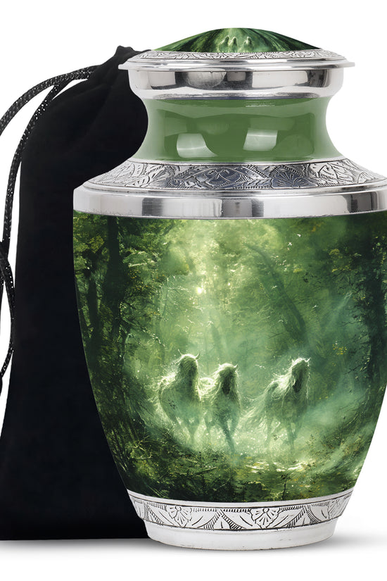 Forest Horse Memorial Urn - Green Aluminium Urn For Adult Urns