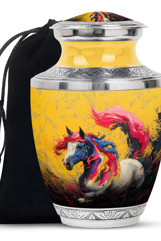 Artistic Horse Cremation Urn - Yellow Aluminium Funeral Urn For Ashes