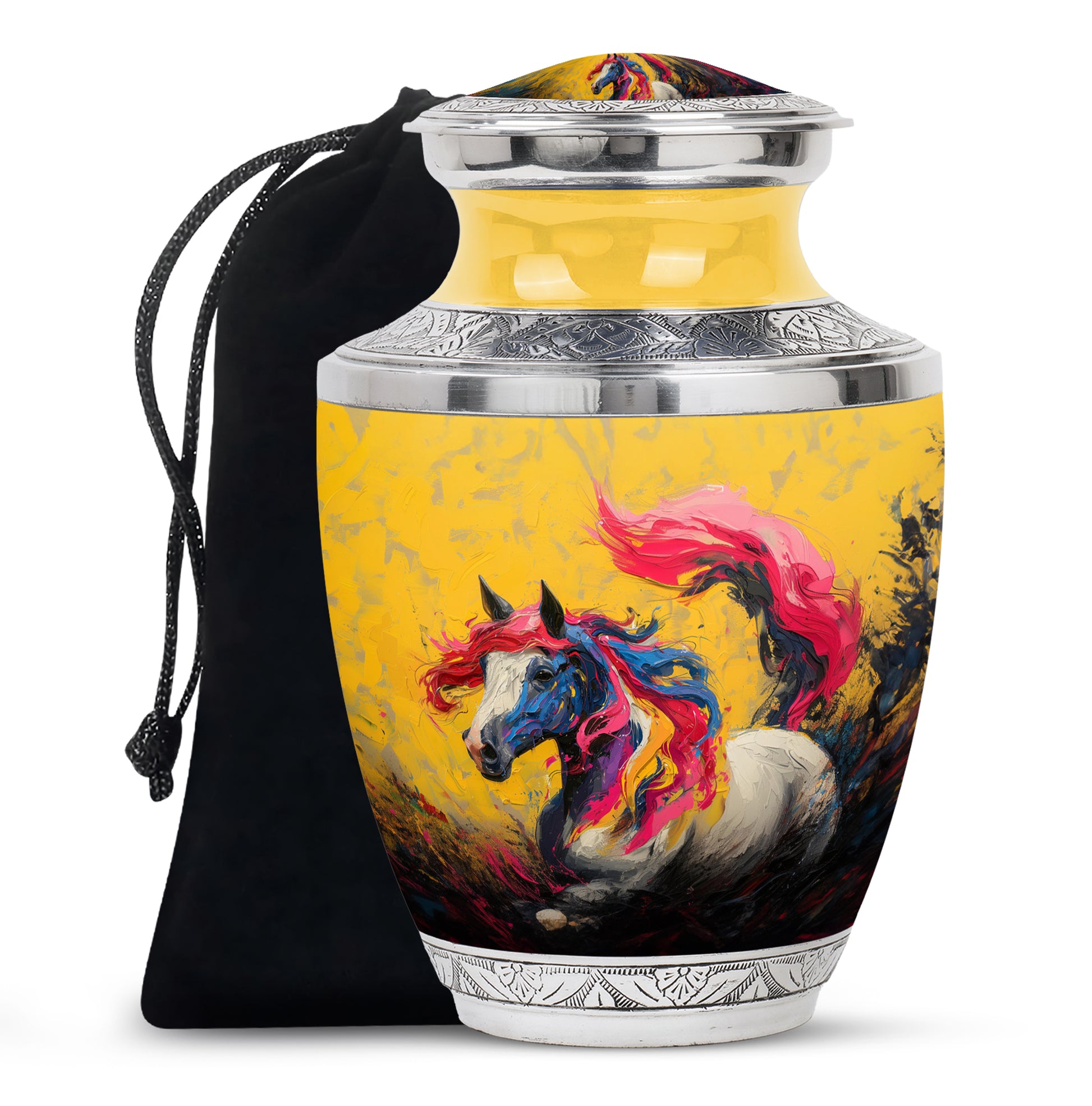 Artistic Horse Cremation Urn - Yellow Aluminium Funeral Urn For Ashes