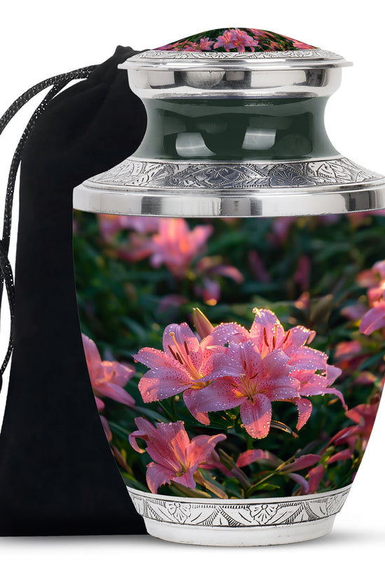 Pink Lily Cremation Urn - Elegant Floral Memorial Urn For Adult Ashes