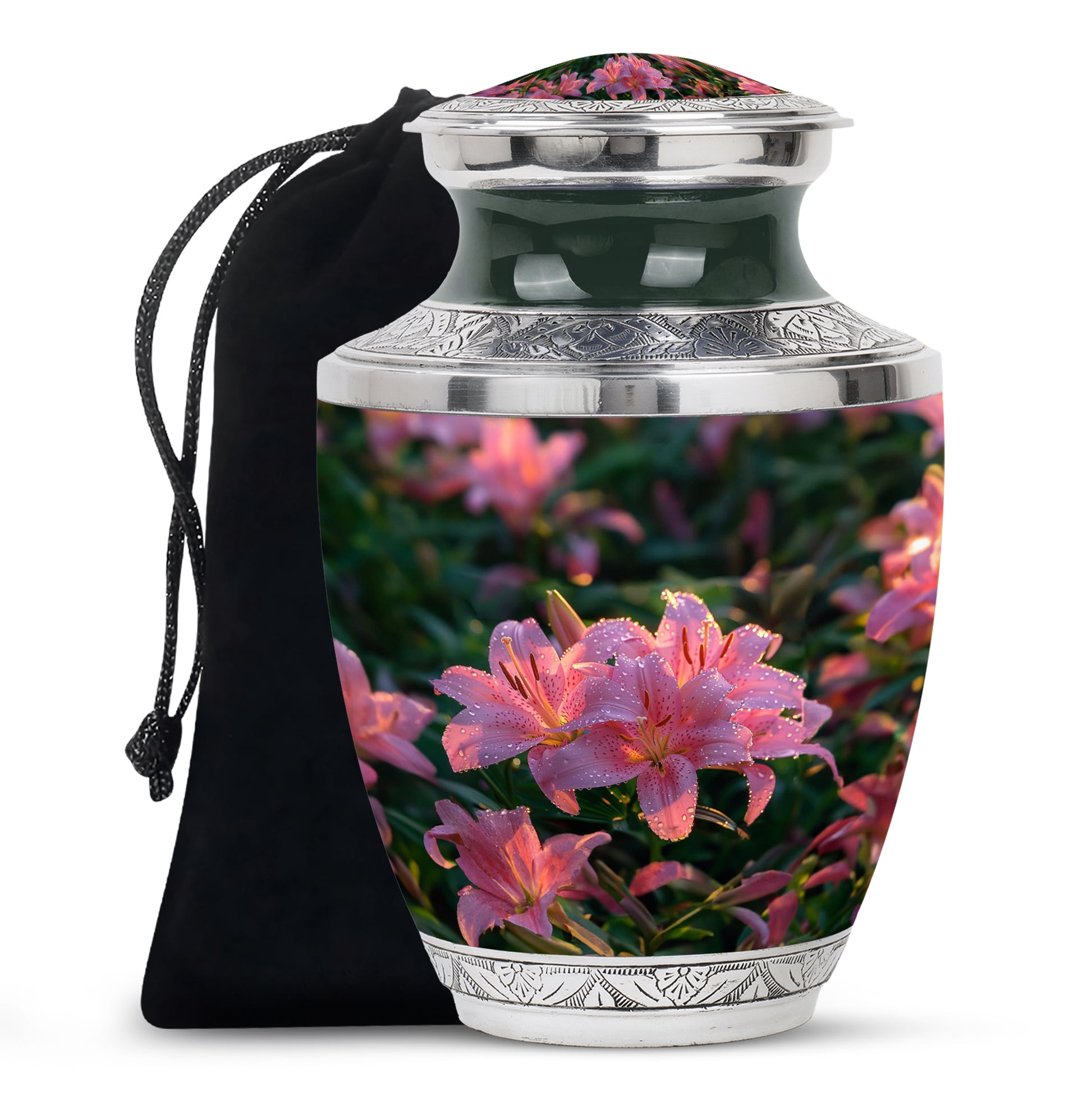 Pink Lily Cremation Urn - Elegant Floral Memorial Urn For Adult Ashes
