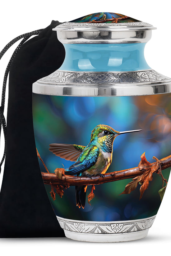 Senic Hummingbird Memorial Urn - Blue Aluminium Urn For Loved Ones