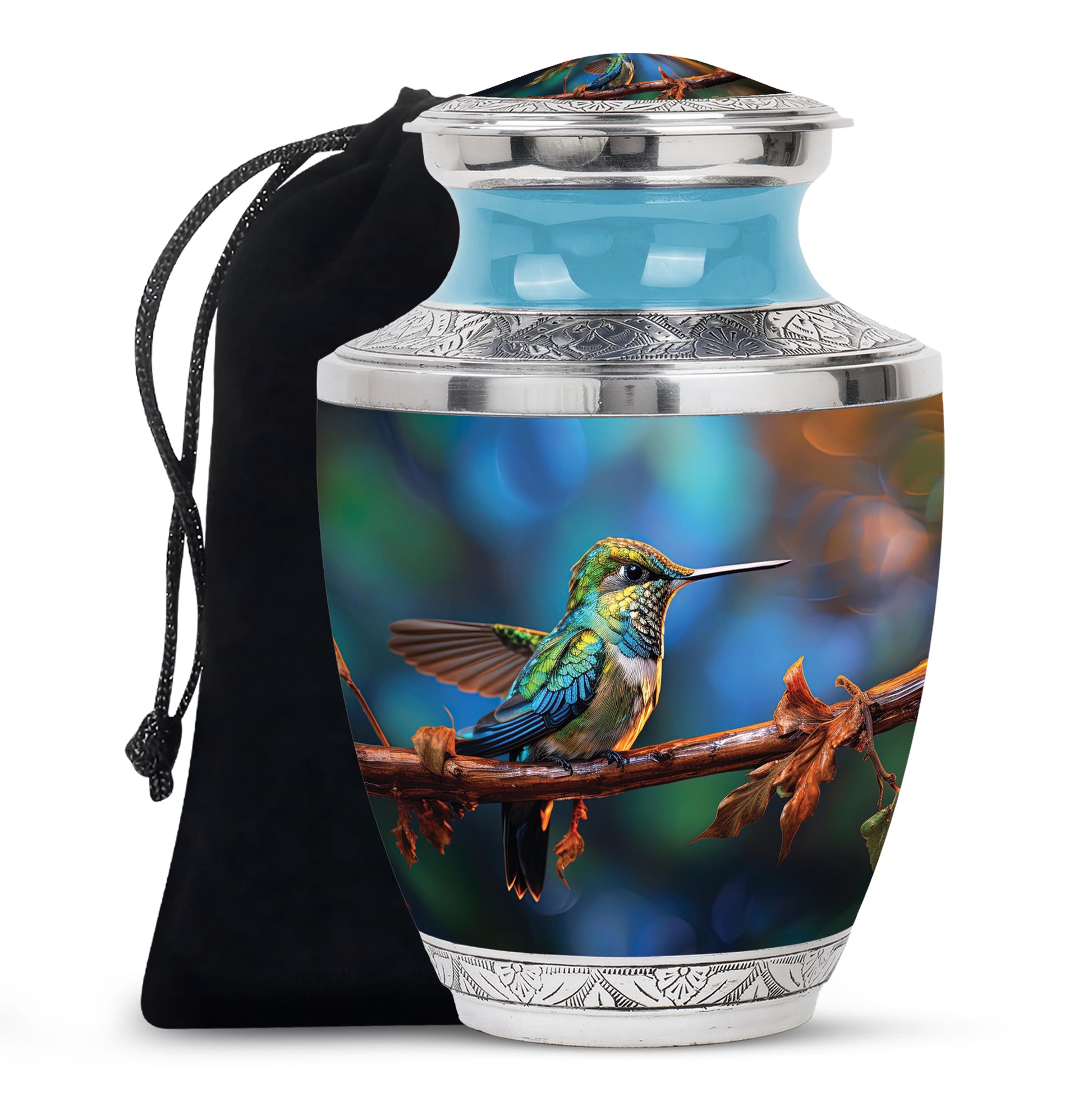 Senic Hummingbird Memorial Urn - Blue Aluminium Urn For Loved Ones