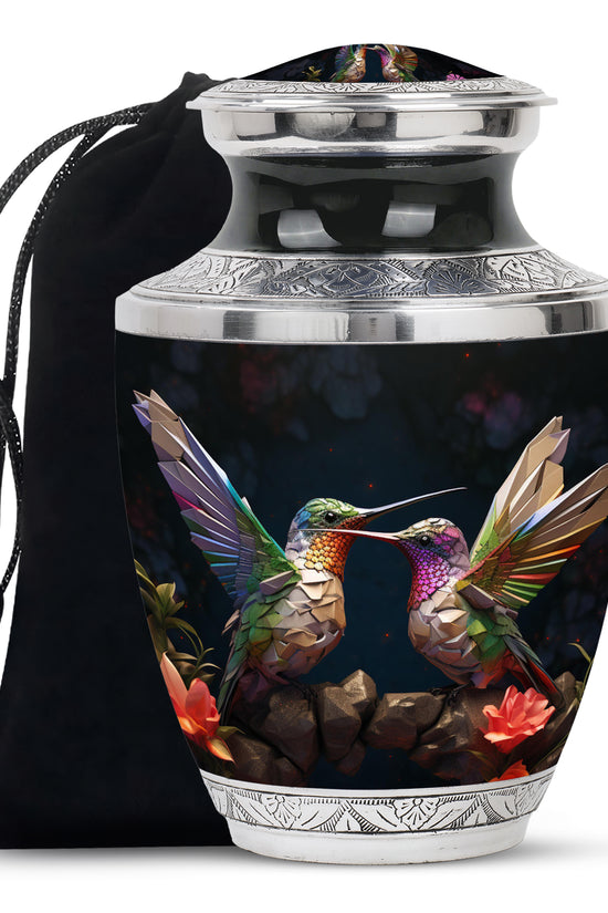 Paper Artistic Hummingbird Cremation Urn - Black Aluminium Urn For Burial