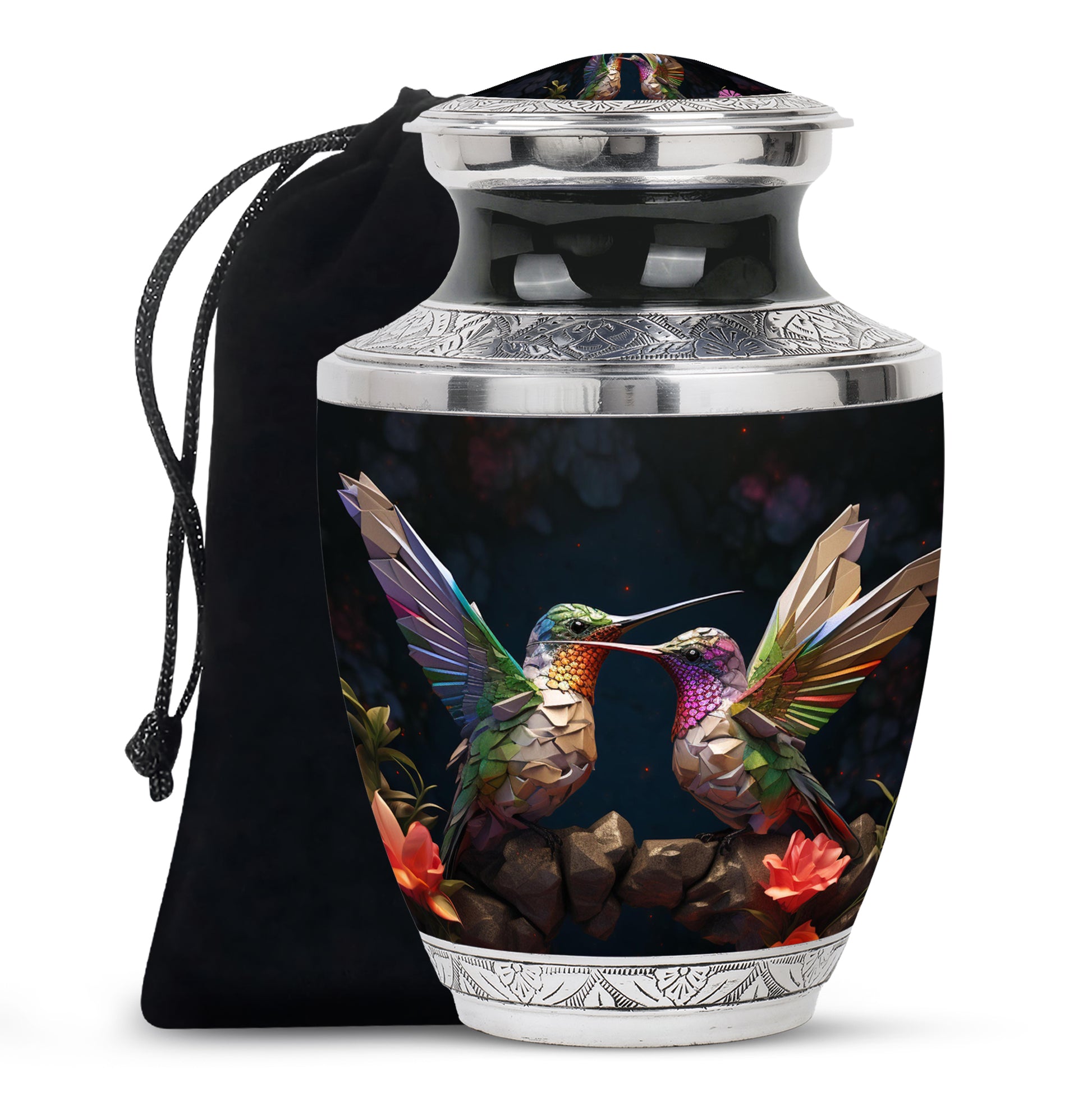 Paper Artistic Hummingbird Cremation Urn - Black Aluminium Urn For Burial