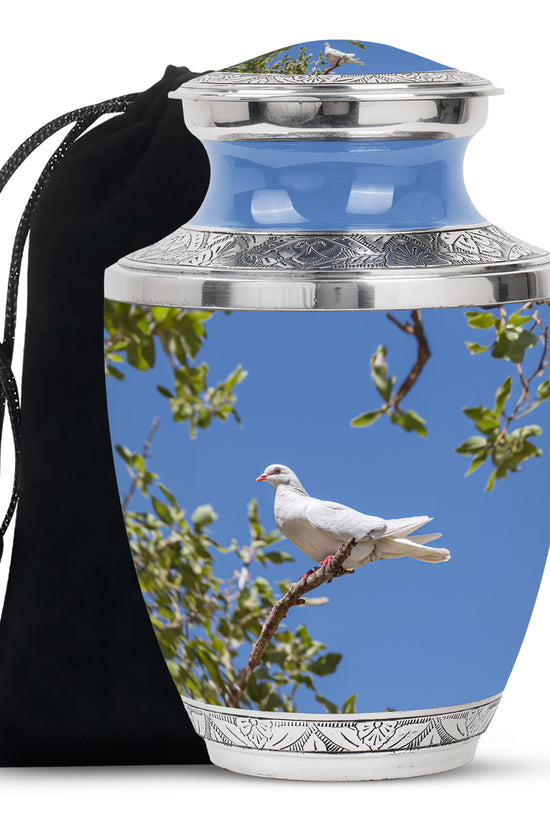 White Bird Memorial Urn - Dove Theme Cremation Urn For Loved Ones