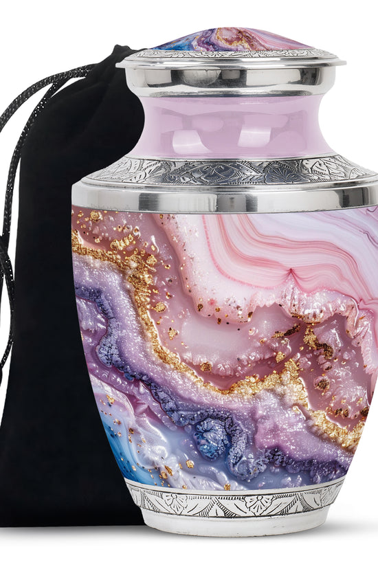 Pink Marble Cremation Urn - Gold Luxury Memorial Urn For Adult Ashes