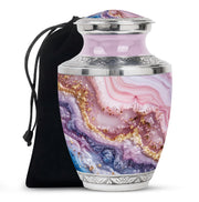 Pink Marble Cremation Urn - Gold Luxury Memorial Urn For Adult Ashes