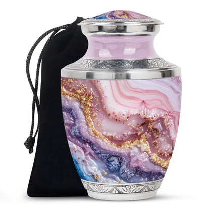 Pink Marble Cremation Urn - Gold Luxury Memorial Urn For Adult Ashes
