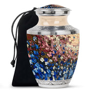 Pink & Blue Floral Funeral Urn - Artistic Memorial Urn For Human Ashes