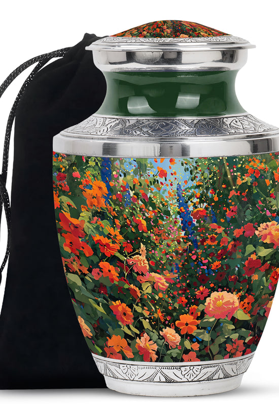 Colorful Flower Field Funeral Urn - Nature Inspired Cremation Urn