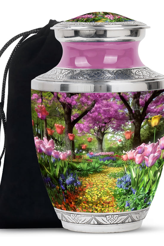 Peaceful Flower Path Cremation Urn - Elegant Floral Burial Urn For Adults