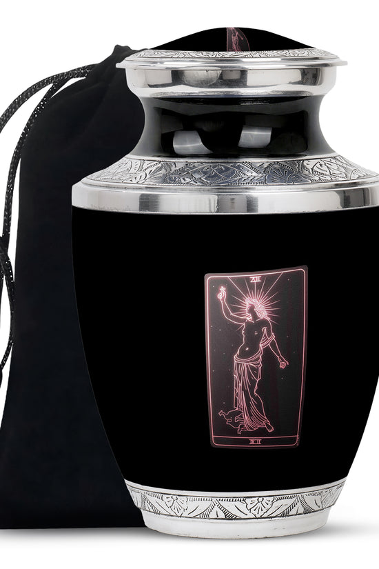 Tarot Art Memorial Urn for Ashes - Unique Black Aluminium Funeral Urn For Burial