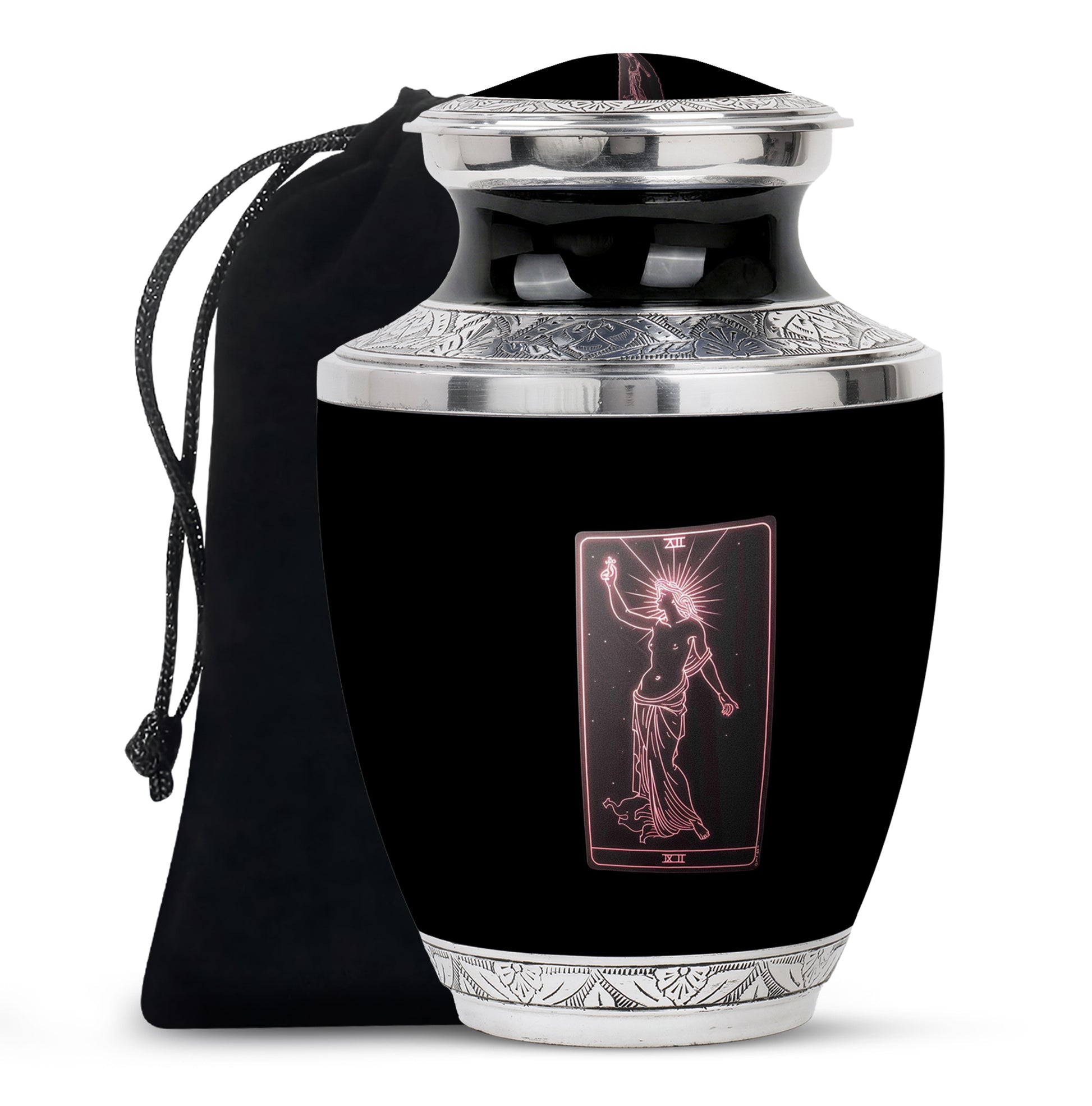 Tarot Art Memorial Urn for Ashes - Unique Black Aluminium Funeral Urn For Burial