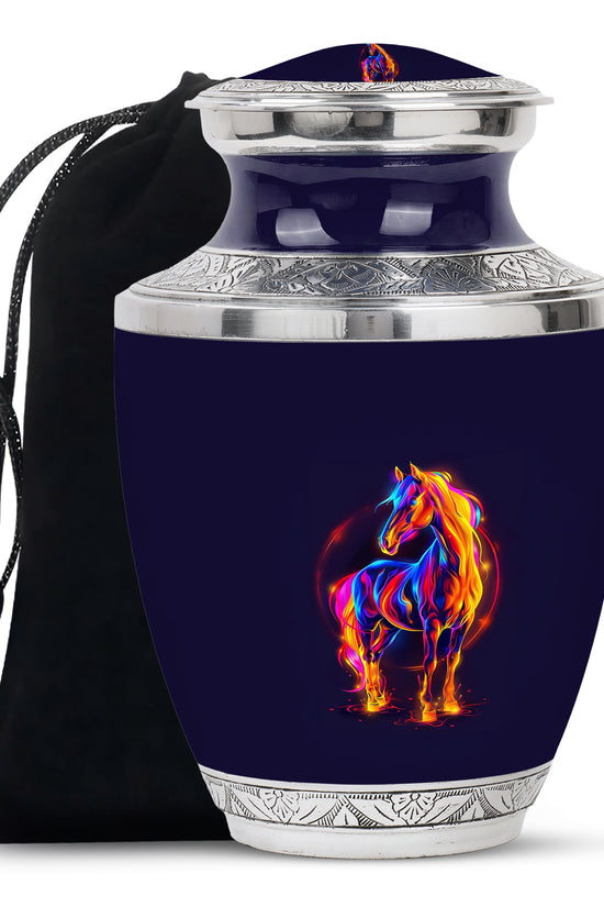 Horse Theme Cremation Urn - Colourful Memorial Urn For Human Ashes