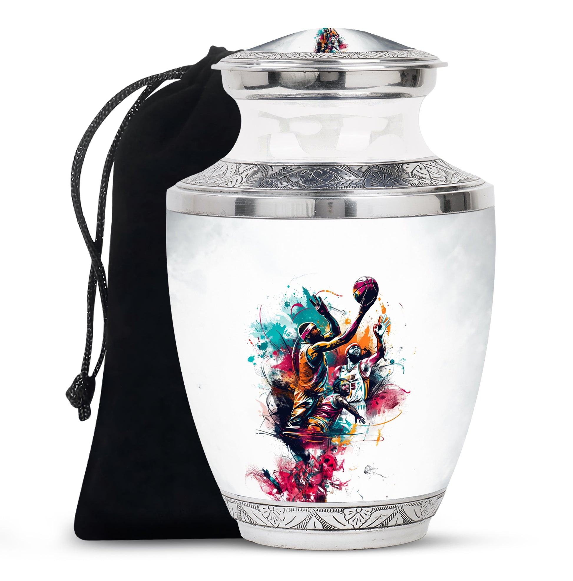 Basketball Colourful Theme Memorial Urn - Artistic Funeral Urn For Adult Ashes