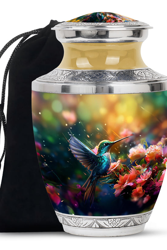 Blue Hummingbird Memorial Urn - Decorative Cremation Urn For Adults