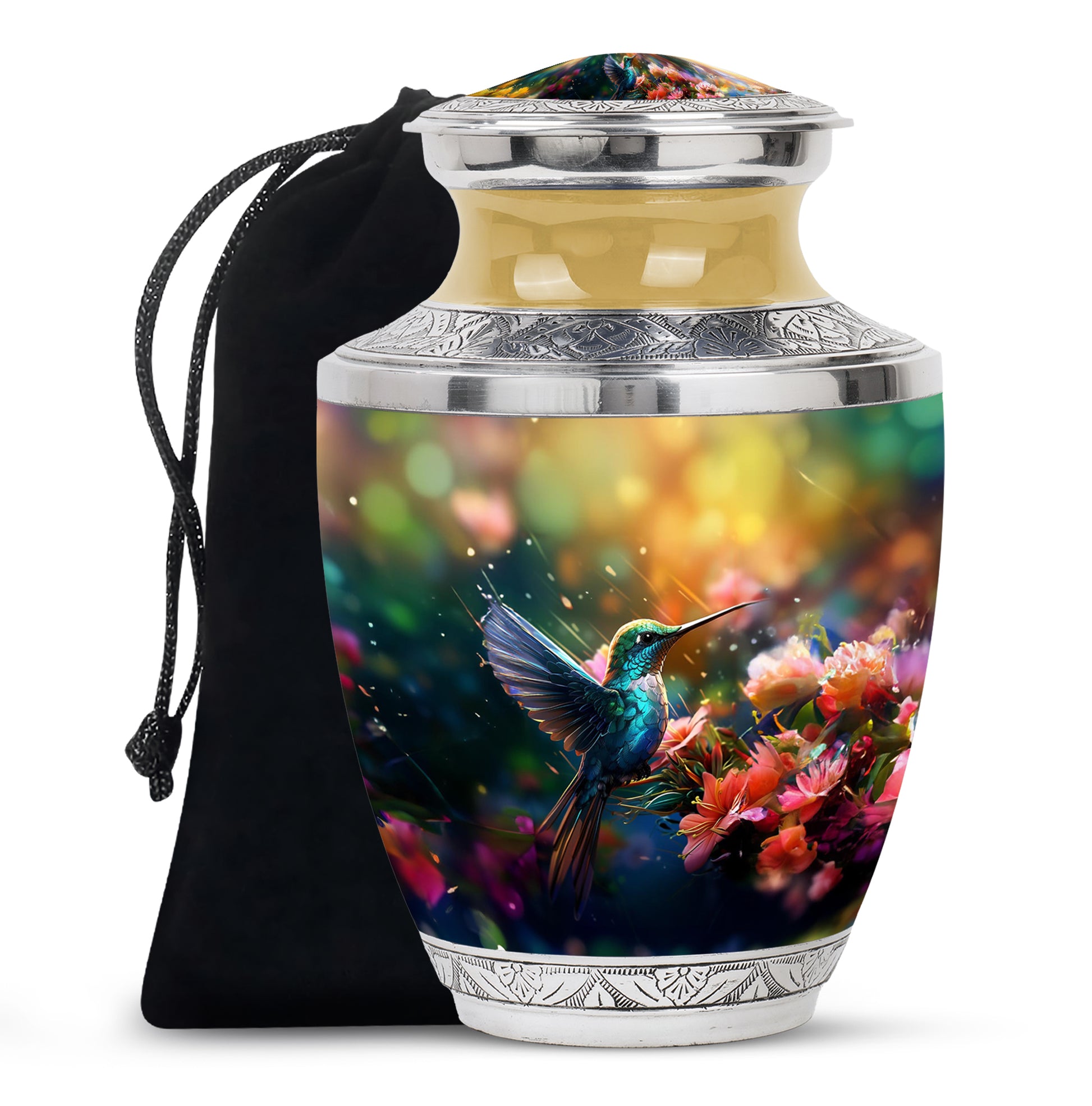 Blue Hummingbird Memorial Urn - Decorative Cremation Urn For Adults