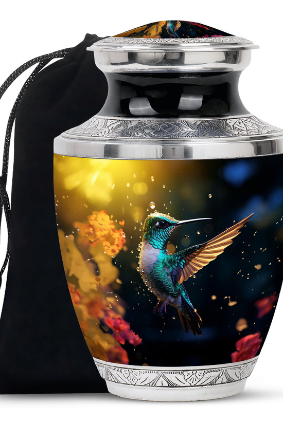 Blue Hummingbird Memorial Urn - Decorative Funeral Urn For Loved Ones