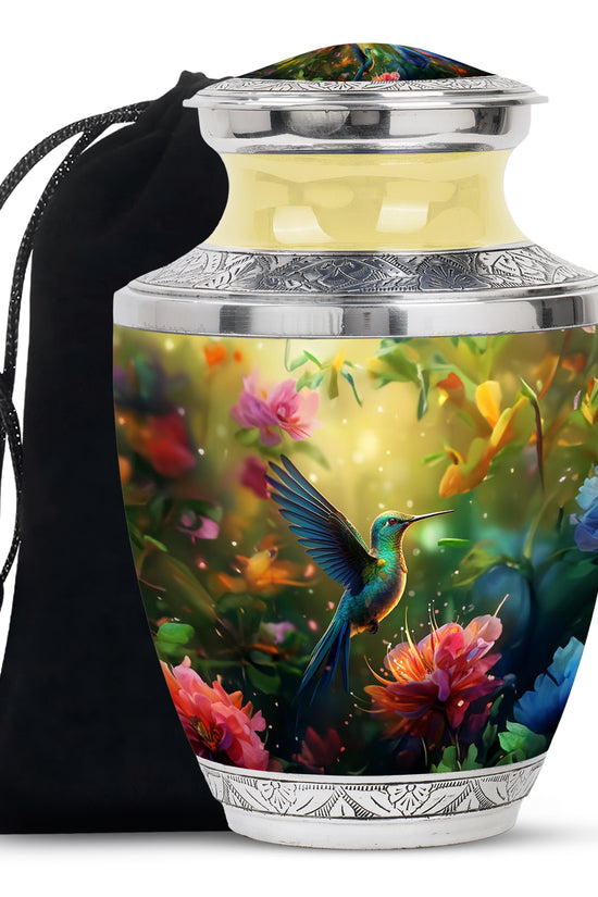Floral Hummingbird Cremation Urn - Memorial Urn For Human Ashes