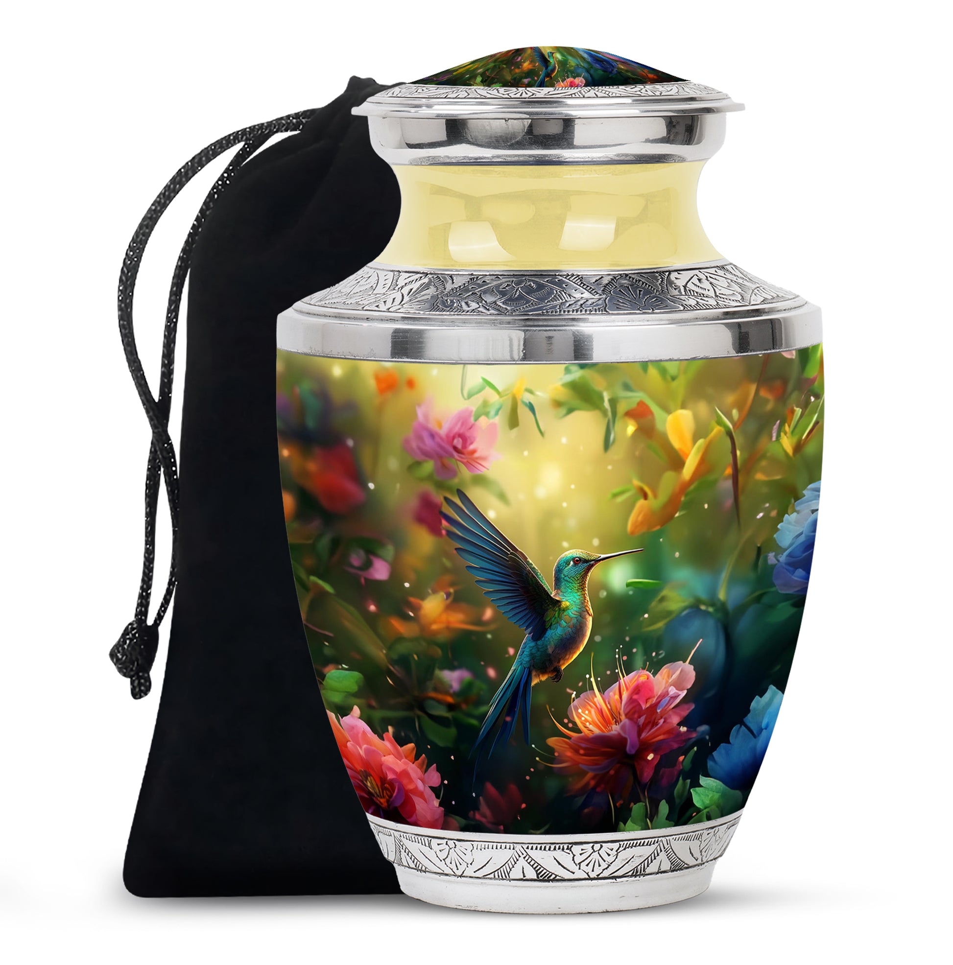 Floral Hummingbird Cremation Urn - Memorial Urn For Human Ashes
