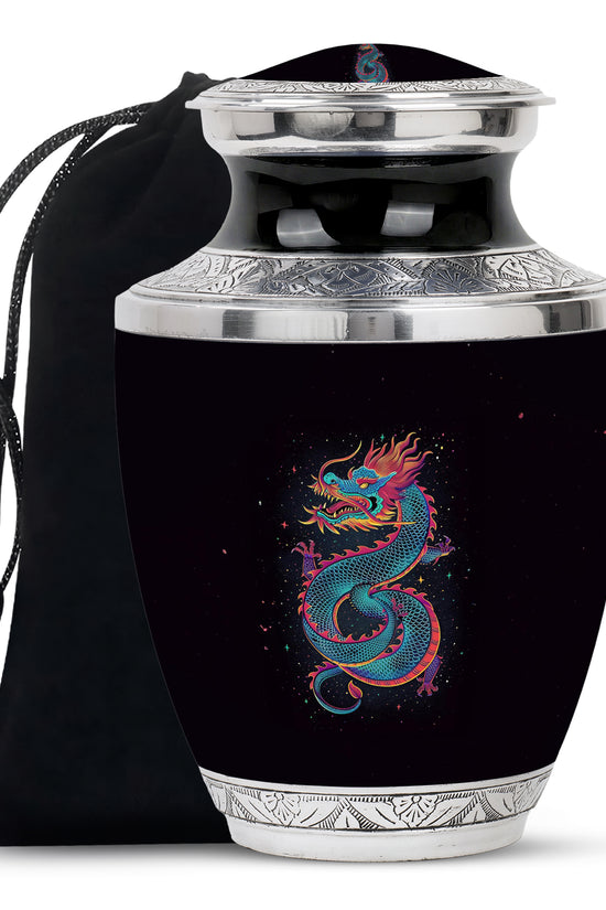 Celestial Blue Dragon Cremation Urn - Aluminium Memorial Urn For Human Ashes