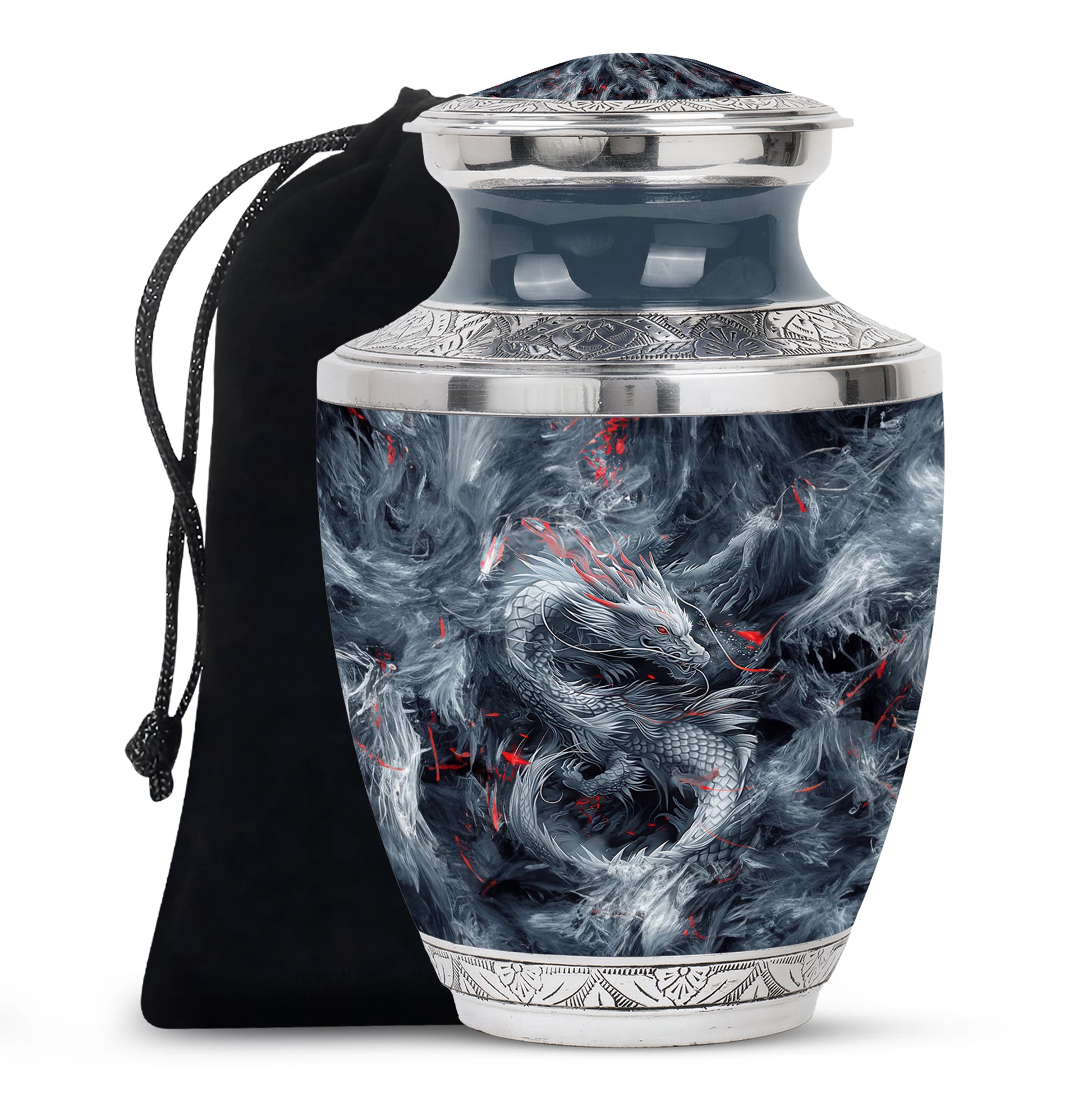 Midnight Fantasy Dragon Cremation Urn For Ashes – Black Memorial Urn