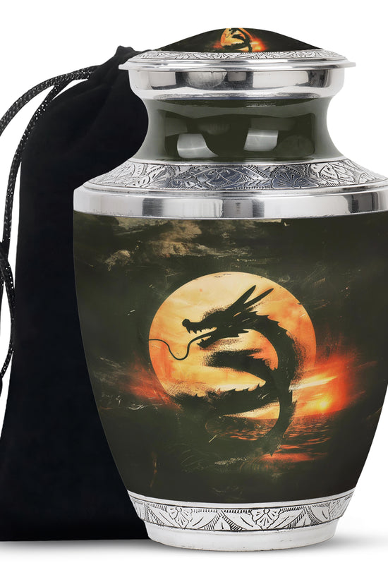 Crimson Dragon Warrior Cremation Urn For Human Ashes - Red Aluminium Urn