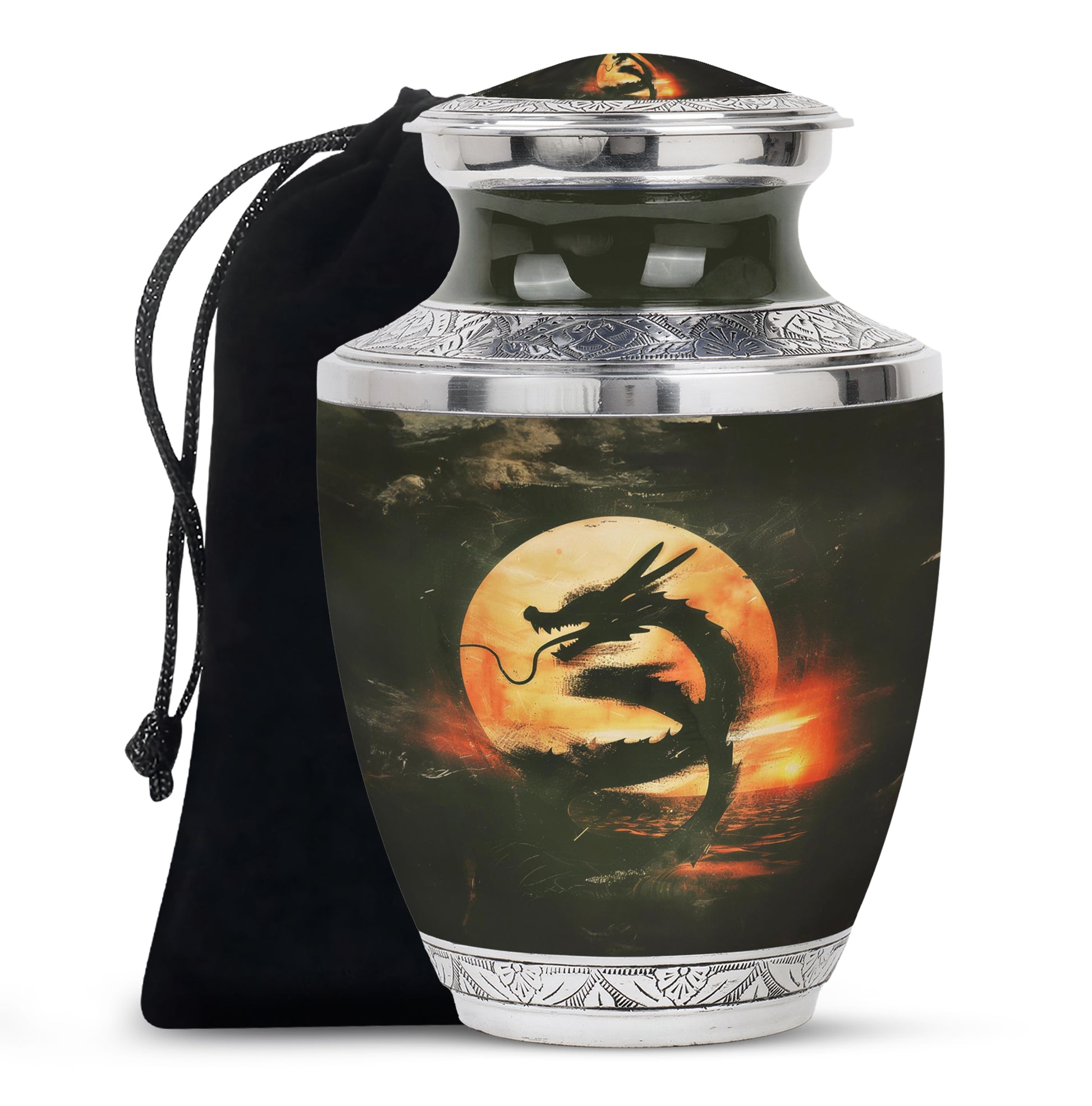 Crimson Dragon Warrior Cremation Urn For Human Ashes - Red Aluminium Urn