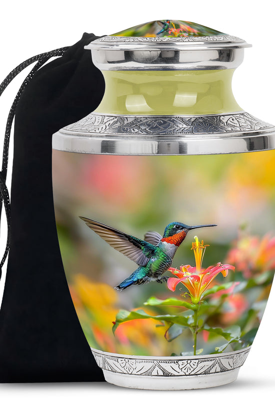 Colourful Hummingbird Memorial Urn - Beautiful Cremation Urn For Adult Ashes