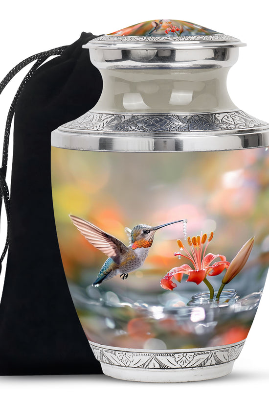 Floral Hummingbird Memorial Urn - Elegent Funeral Urn For Loved Ones