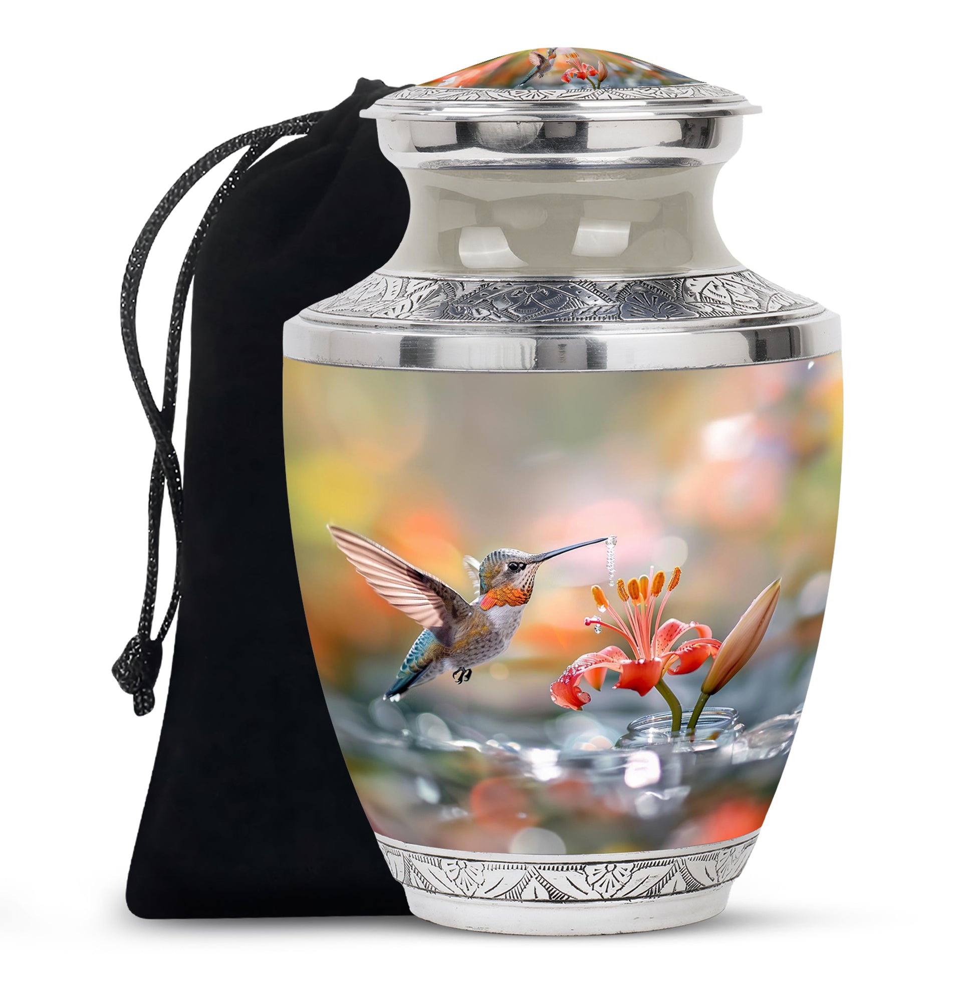 Floral Hummingbird Memorial Urn - Elegent Funeral Urn For Loved Ones