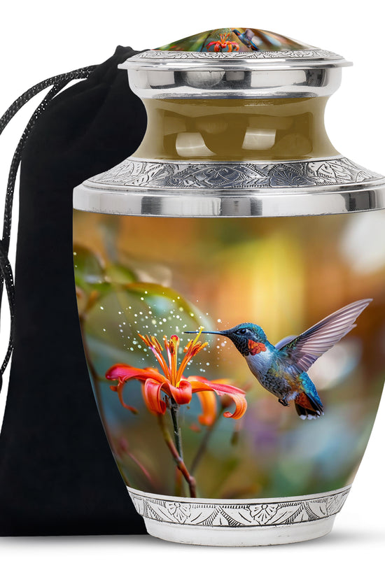 Decorative Floral Hummingbird Cremation Urn - Beautiful Ashes Urn For Human Ashes