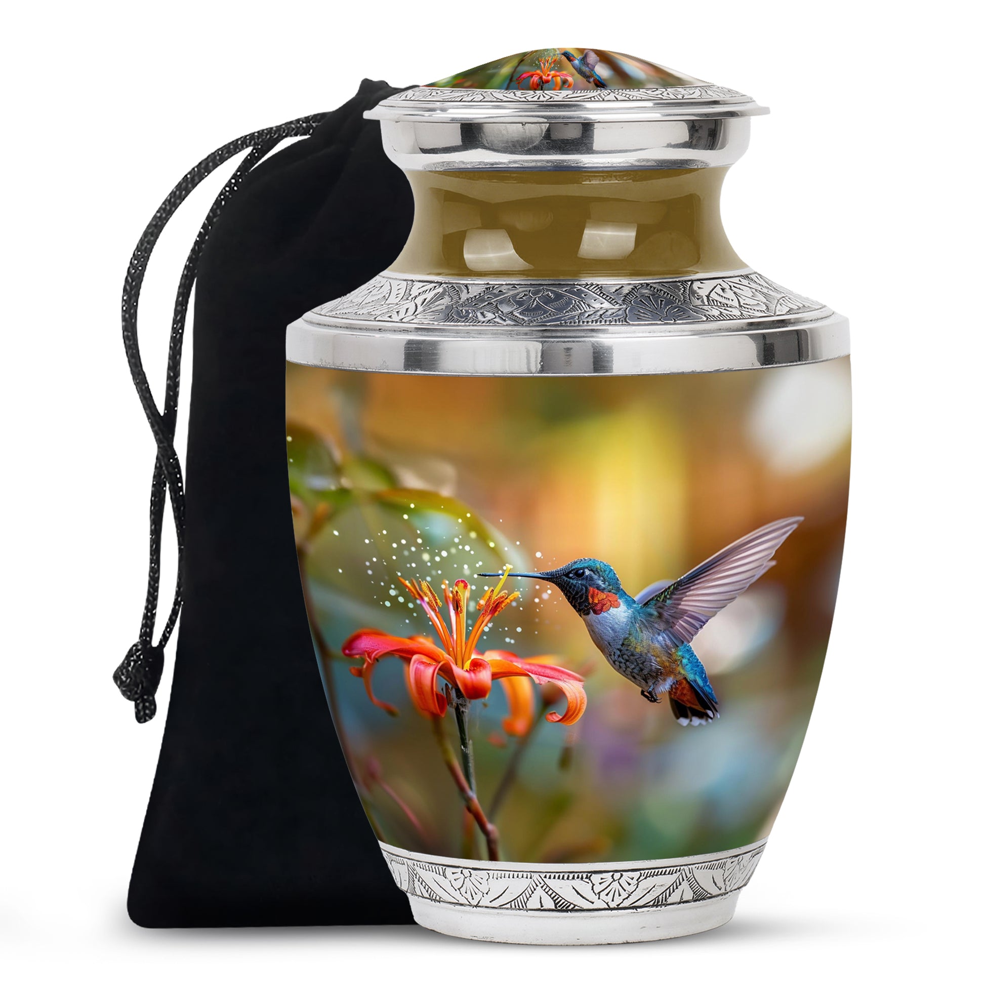 Decorative Floral Hummingbird Cremation Urn - Beautiful Ashes Urn For Human Ashes