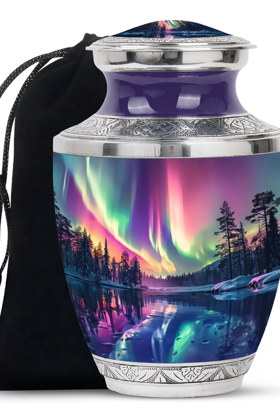 Beautiful Northan Lights Cremation Urn - Forest Lake Memorial Urn For Human Ashes