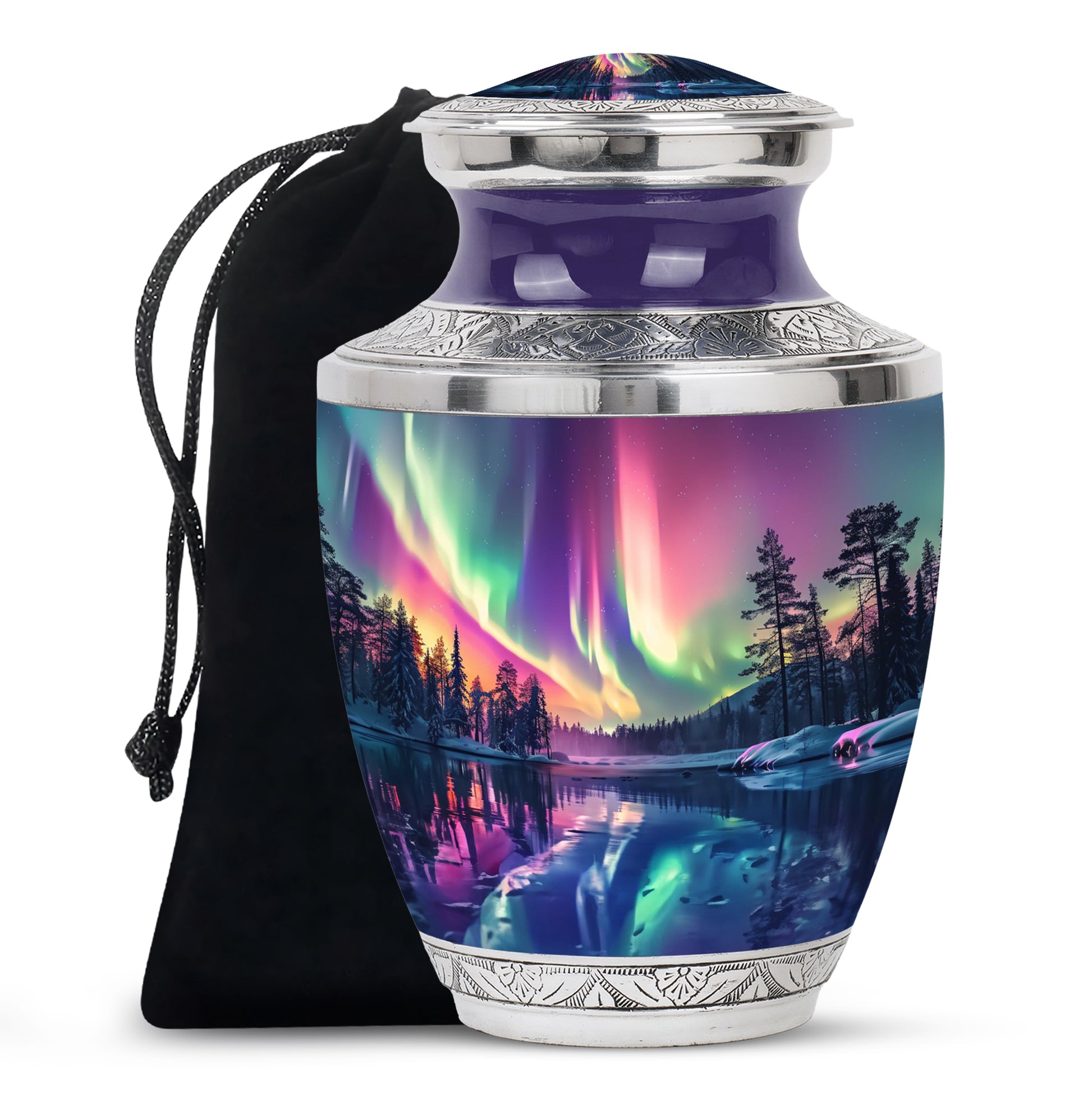 Beautiful Northan Lights Cremation Urn - Forest Lake Memorial Urn For Human Ashes