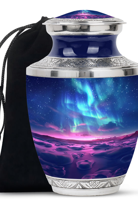 Northern Lights Funeral Urn - Purple Landscape Cremation Urn For Loved Ones