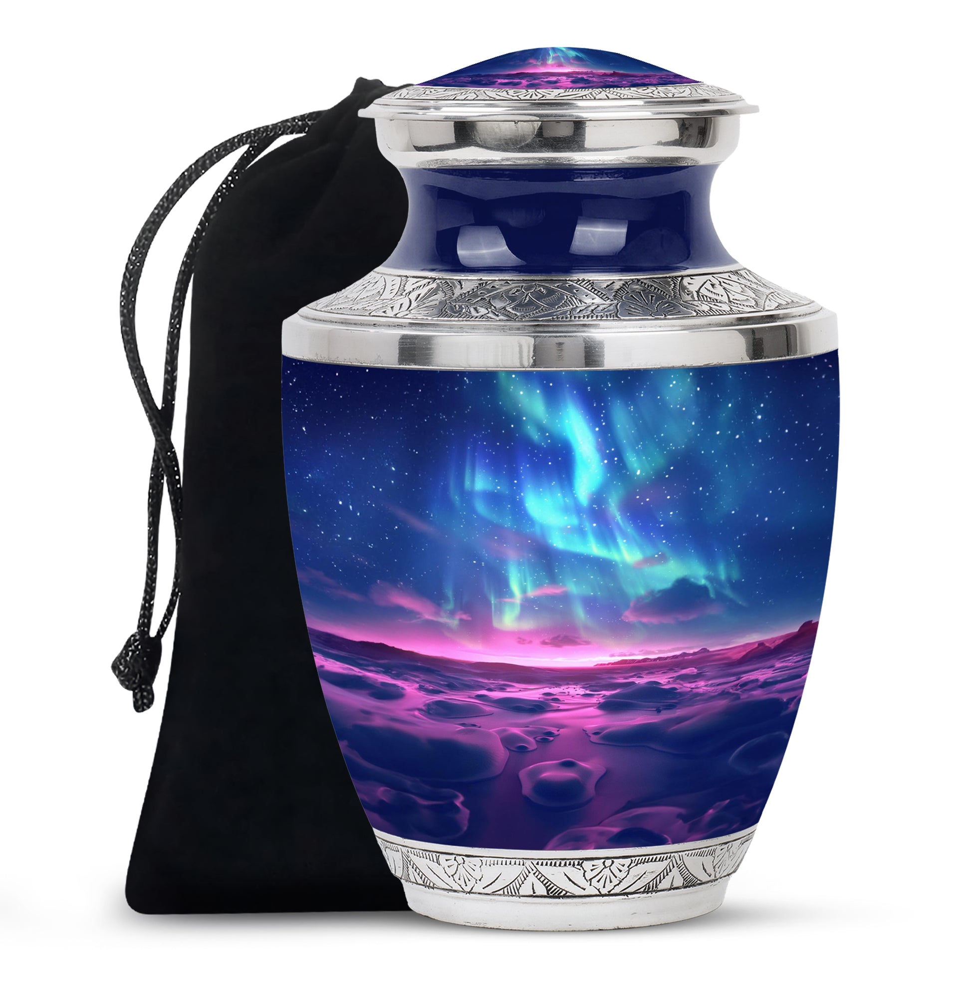 Northern Lights Funeral Urn - Purple Landscape Cremation Urn For Loved Ones