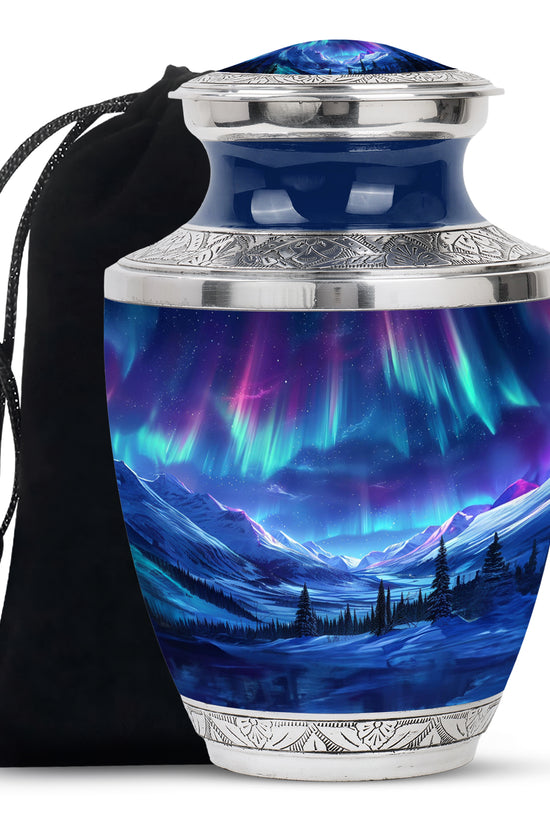 Northern Lights Memorial Urn - Aurora Snow Valley Funeral Urn For Men & Women