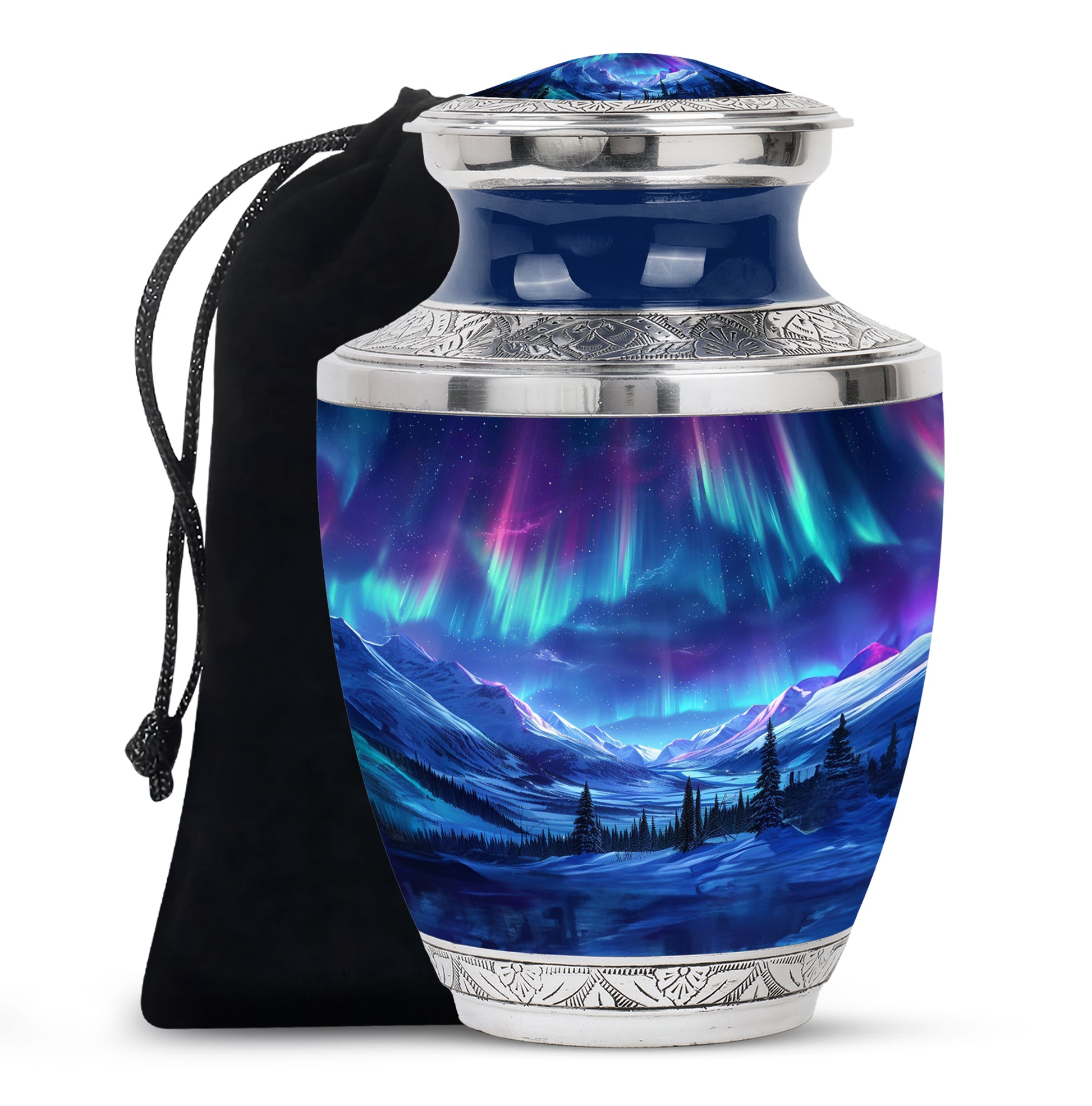 Northern Lights Memorial Urn - Aurora Snow Valley Funeral Urn For Men & Women