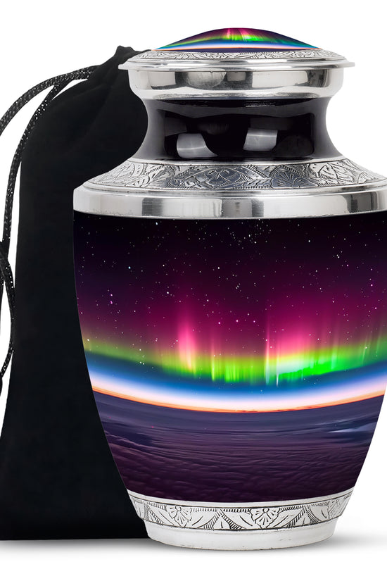 Aurora Borealis Night Memorial Urn - Beautiful Cremation Urn For Adults