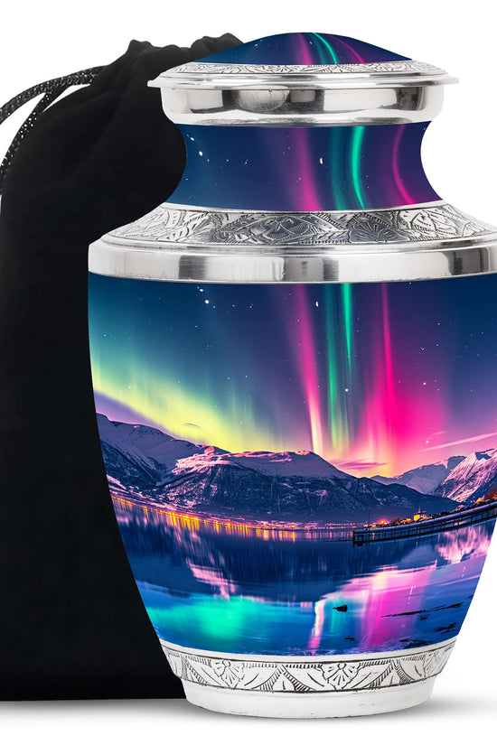 Aurora Borealis Funeral Urn - Northern Lights Memorial Urn For Human Ashes